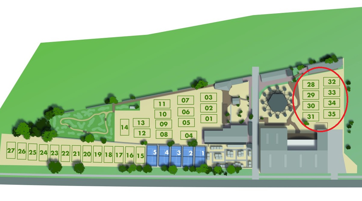 Court plan with courts 28 to 35